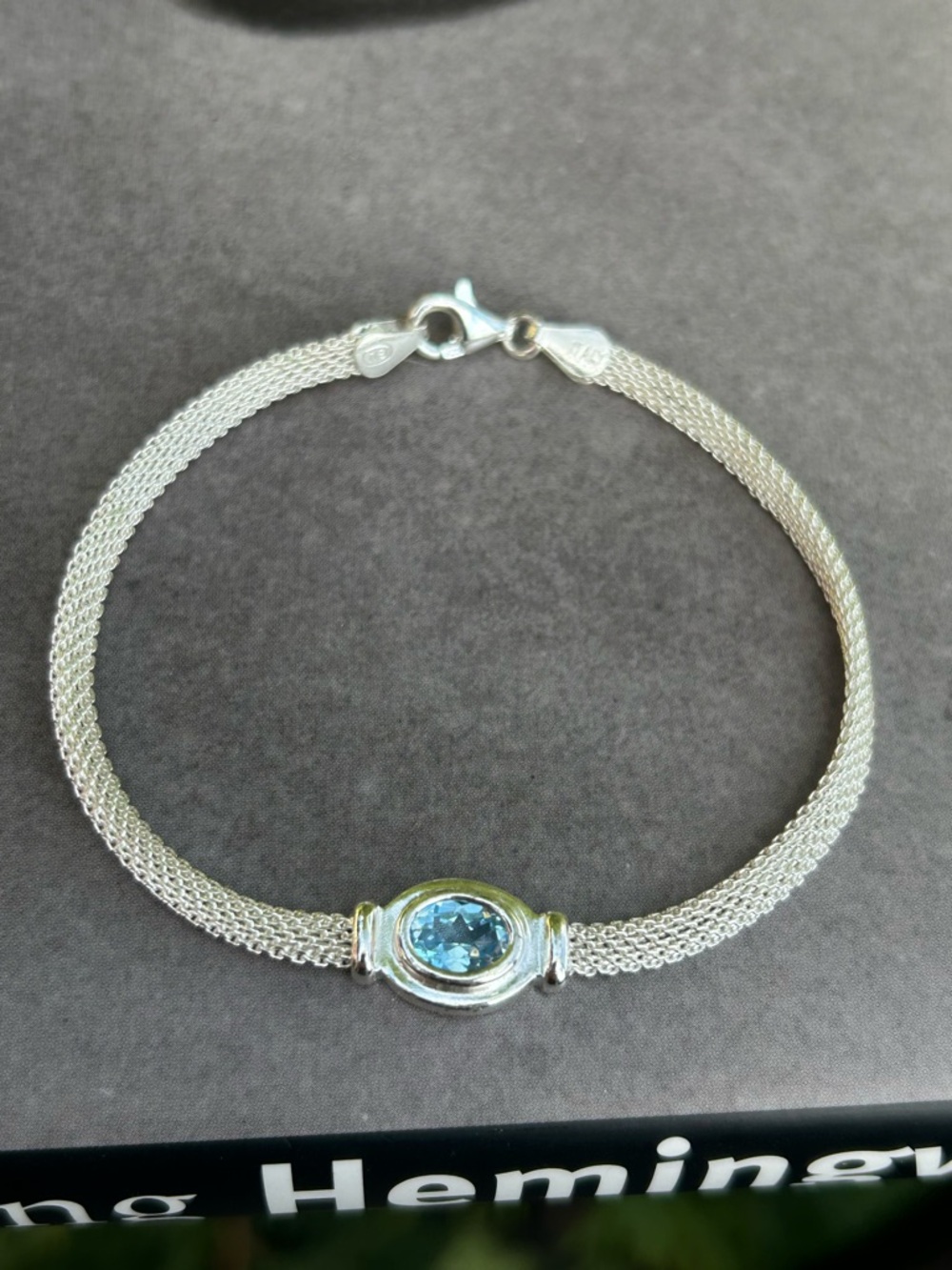 Italian Sterling Silver Blue Topaz Mesh Bracelet